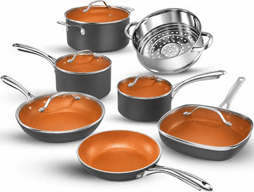 12 Pc Pots and Pans Set Non Stick Ceramic Cookware Set | Non Toxic PFOA/PFOS/PTFE Free, Stay Cool Stainless Steel