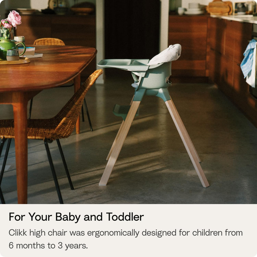 Clikk High Chair, Fjord Blue - All-in-One High Chair with Tray + Harness - Light, Durable & Travel Friendly