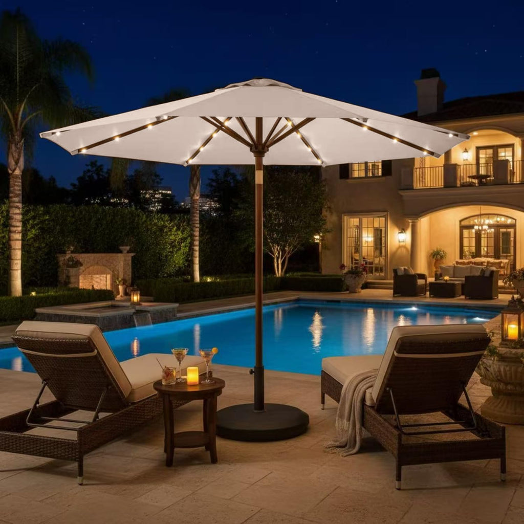 9' Solar LED Patio Umbrella with Tilt & Crank|8 Sturdy Ribs,UV Protection,Outdoor Market Table Umbrella
