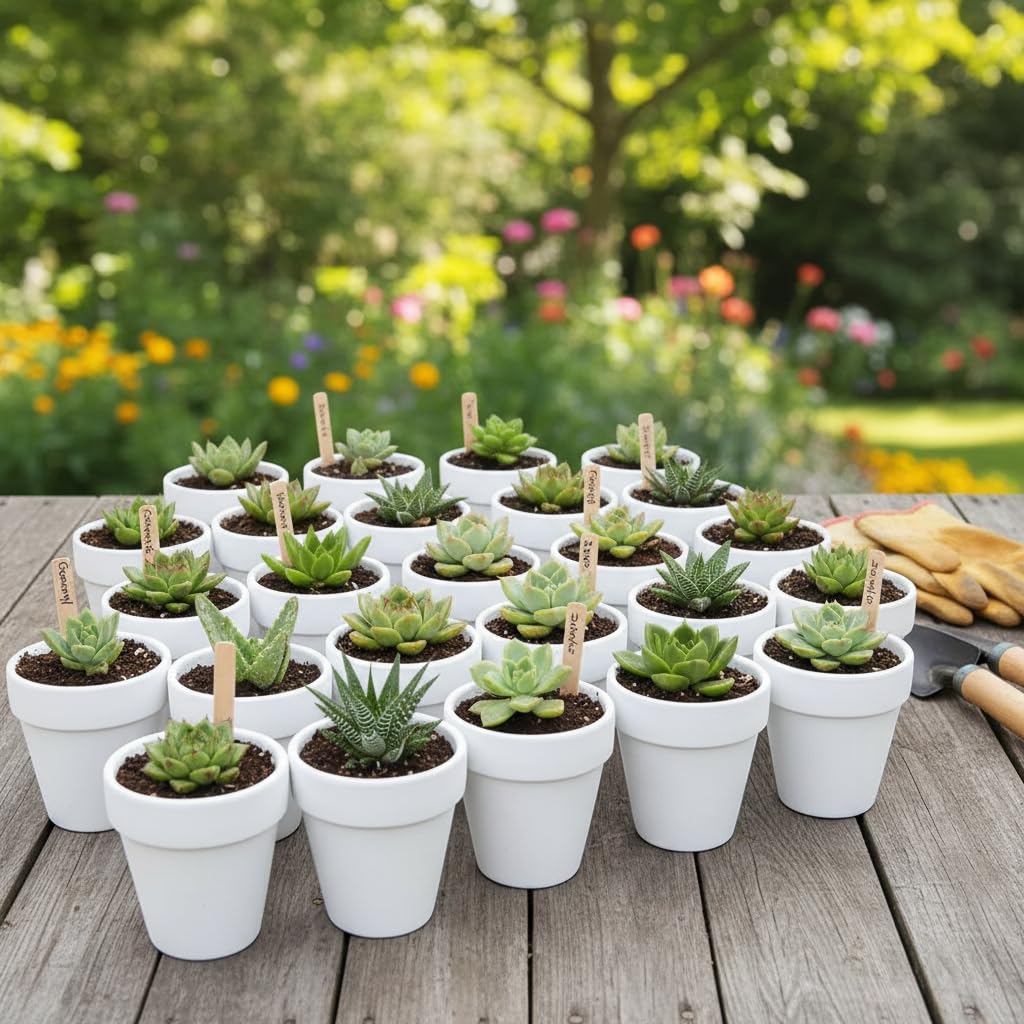 White Terracotta Flower Pots with Drainage Holes, 4 Inches, 24 Pack, Suitable for Planting and Decoration