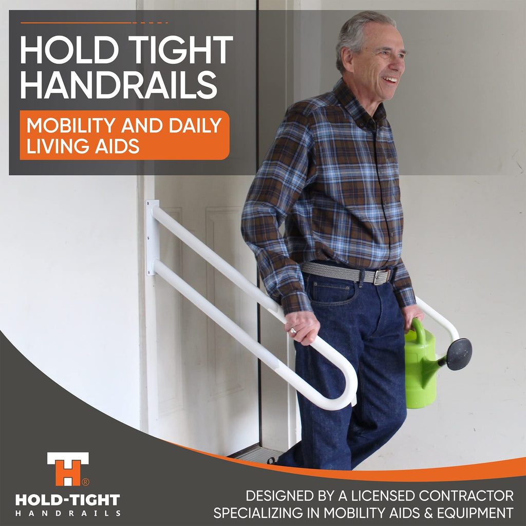 Hold Tight Handrails Steel Jamb-Mount Handrail - Heavy Duty Stair Railing for Decks, Porch, Mobile Homes, Short