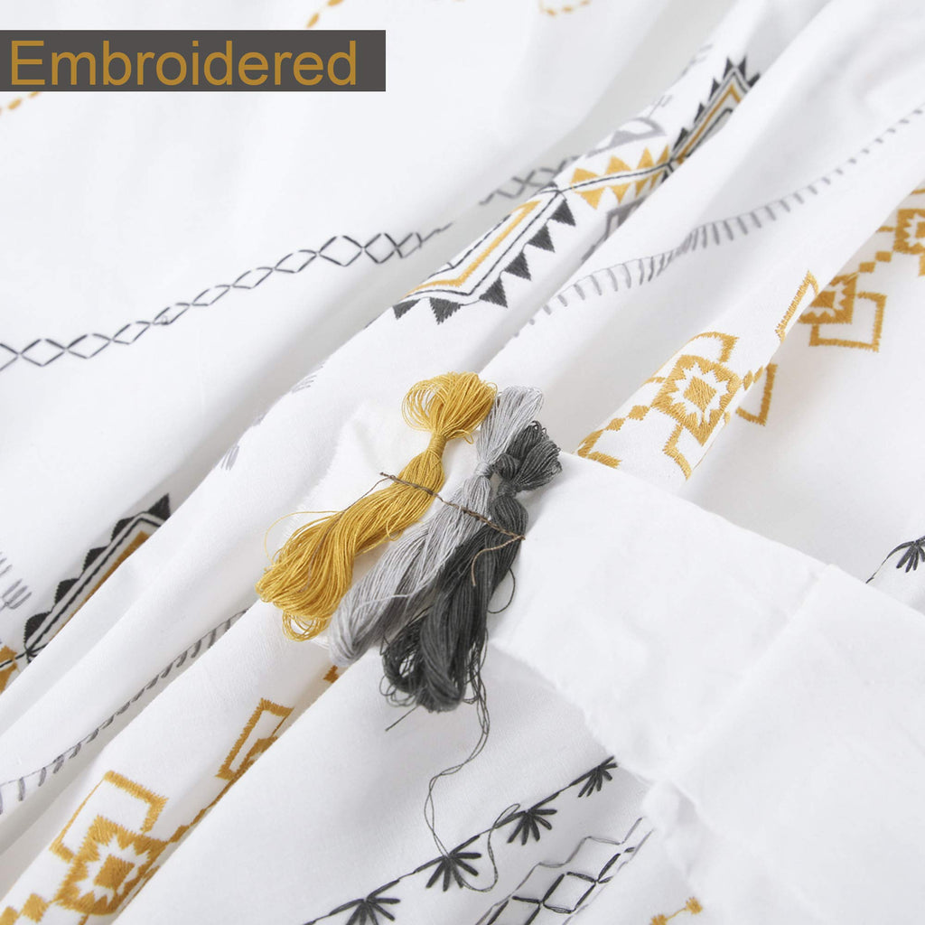 Boho Duvet Cover Set White King Grey Yellow Geometric Moroccan Textured