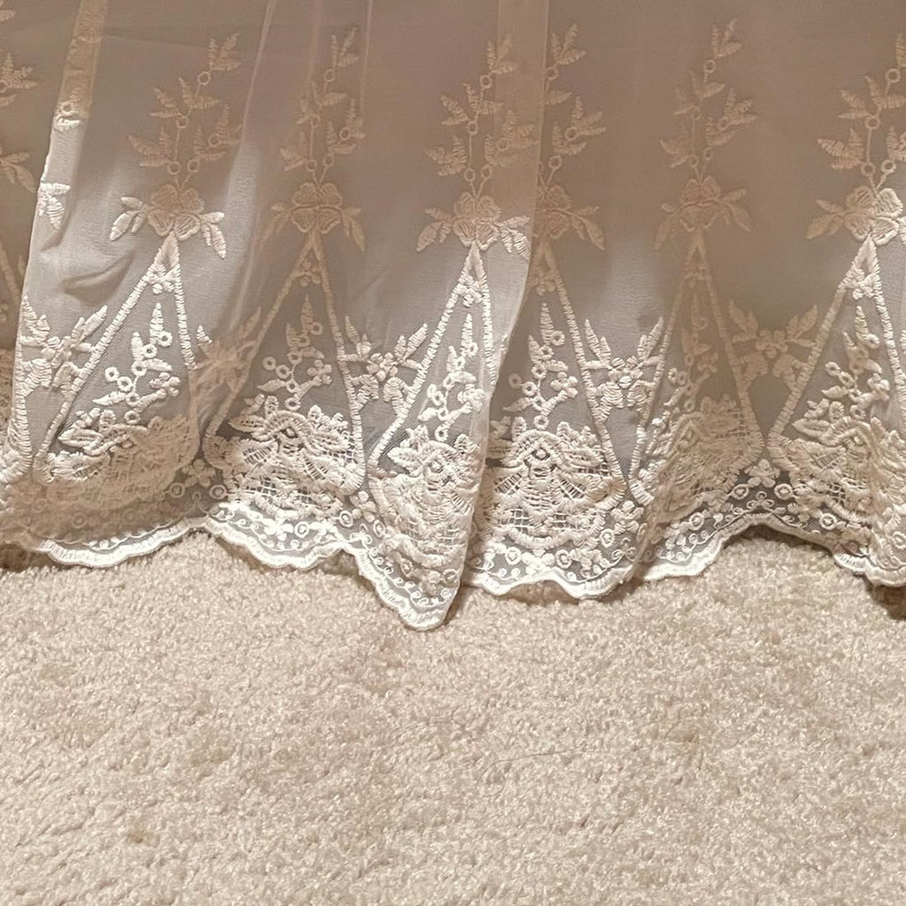 Lace Bed Skirt Boho Bohemian Girl Baby Nursery Crib Bed Skirt Dust Ruffle - Solid Color Romantic Cream Off White