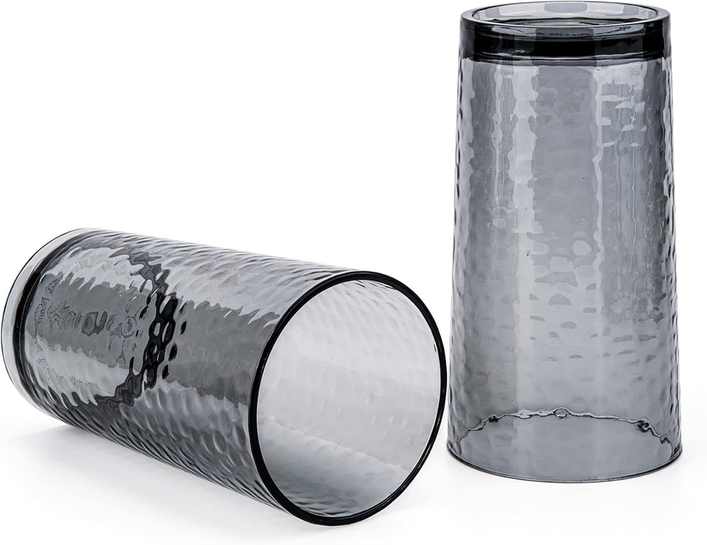 14-ounce and 20-ounce Acrylic Glasses Plastic Tumbler, set of 8 Smoky Grey - Hammered Style, Dishwasher Safe, BPA Free