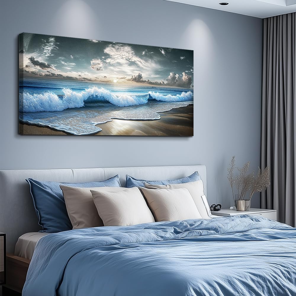 Blue Ocean Canvas Wall Art Large Paintings Landscape Nature Artwork For Walls Wall Decor Beach Pictures Office Waves