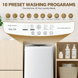 1.06 Cu.Ft. Portable Washing Machine, 7.7LBS Full-Automatic Laundry Washer with Stainless Steel Drum, 10 Wash Cycles &