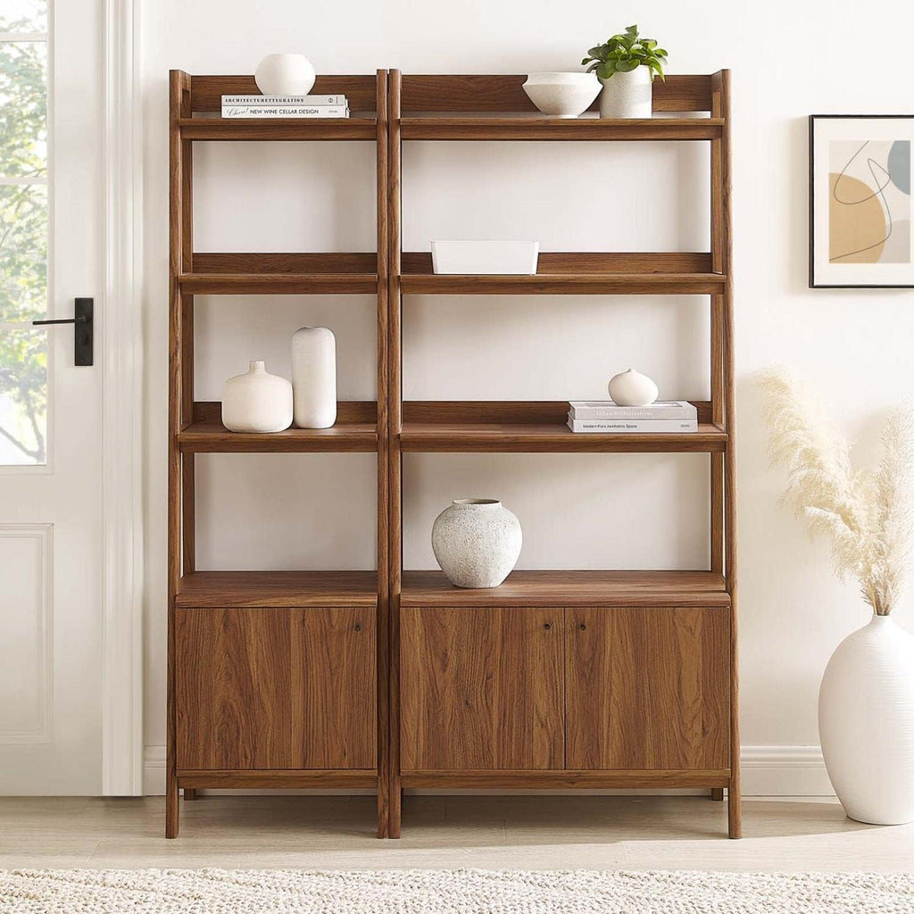 Bookshelf Display Cases in Walnut - Set of 2