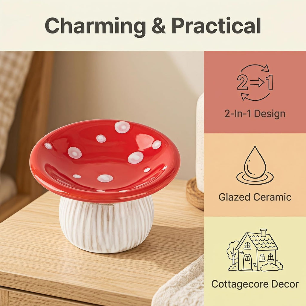 Mushroom Ceramic Jewelry Ring Holder Dish 2-Piece Ring Trinket Storage Jar