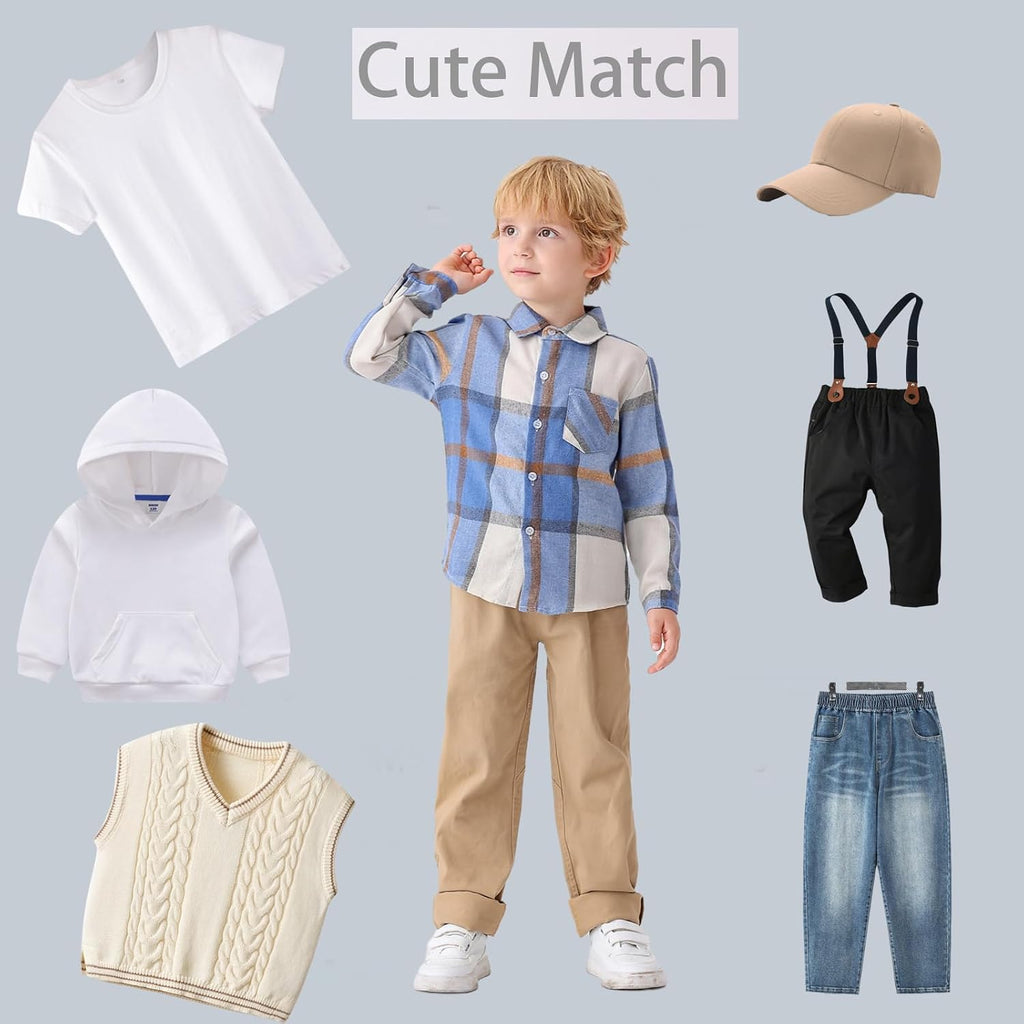 Boys Button Down Shirts Long Sleeve Toddler Flannel Plaid Clothes
