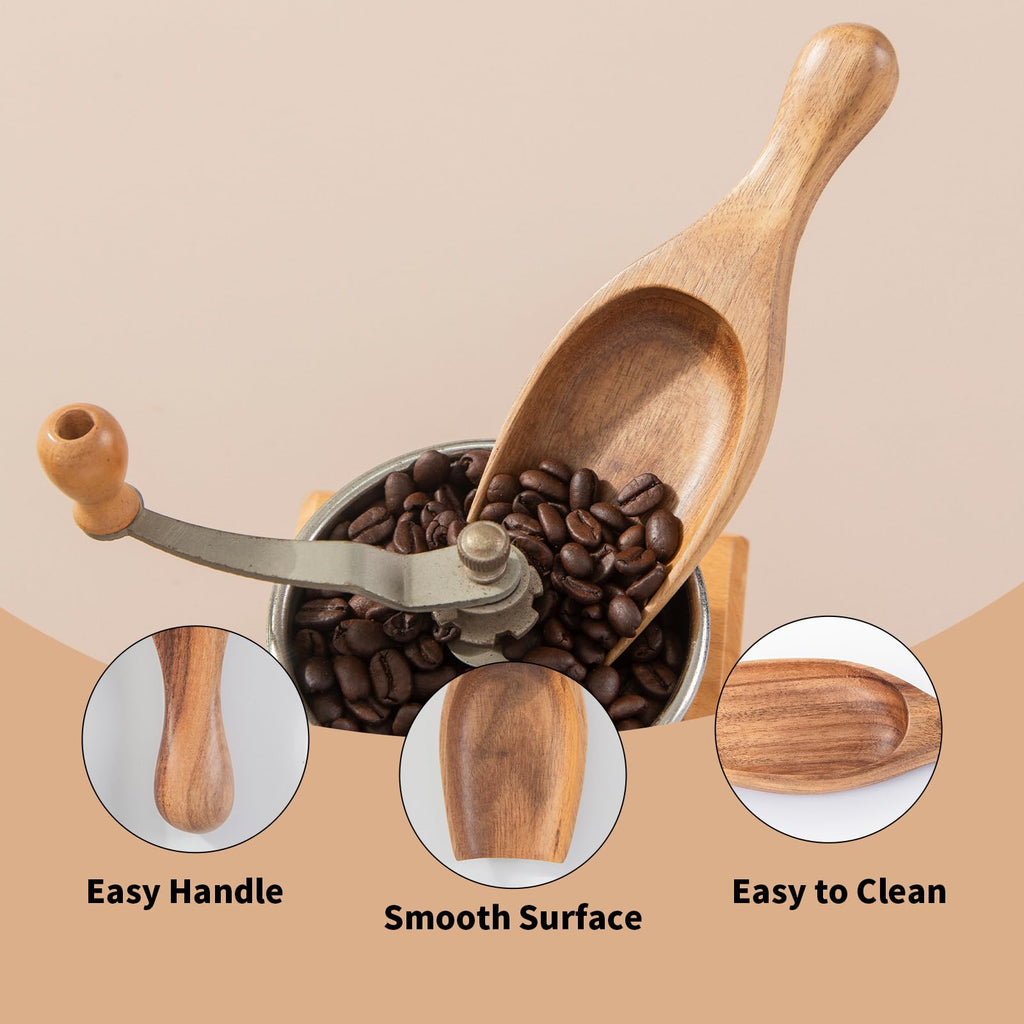 Big Wooden Scoop Shovel, 4PCS Large Coffee Scoops for Ground coffee, Acacia Wood Bean Salt Spoons, Wooden Scoops for