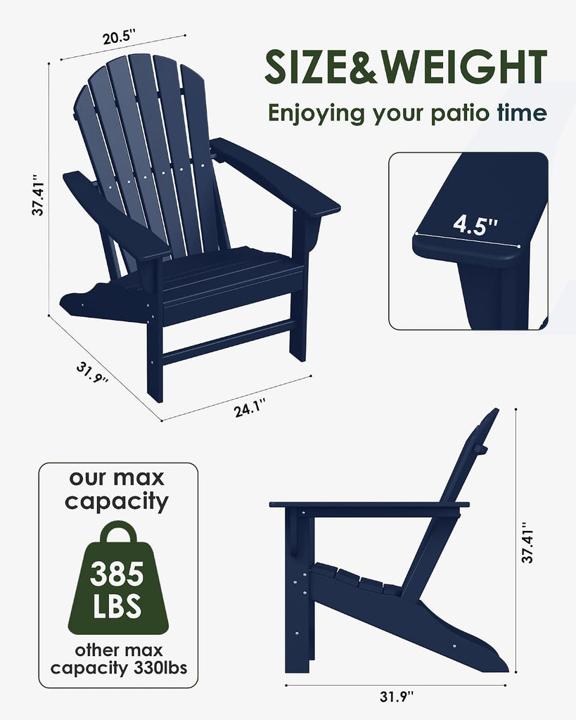 Poly Lumber Adirondack Chair, HDPE All-Weather Resistant Outdoor Patio Chairs, Pre-Assembled Outdoor Fire Pit Chair