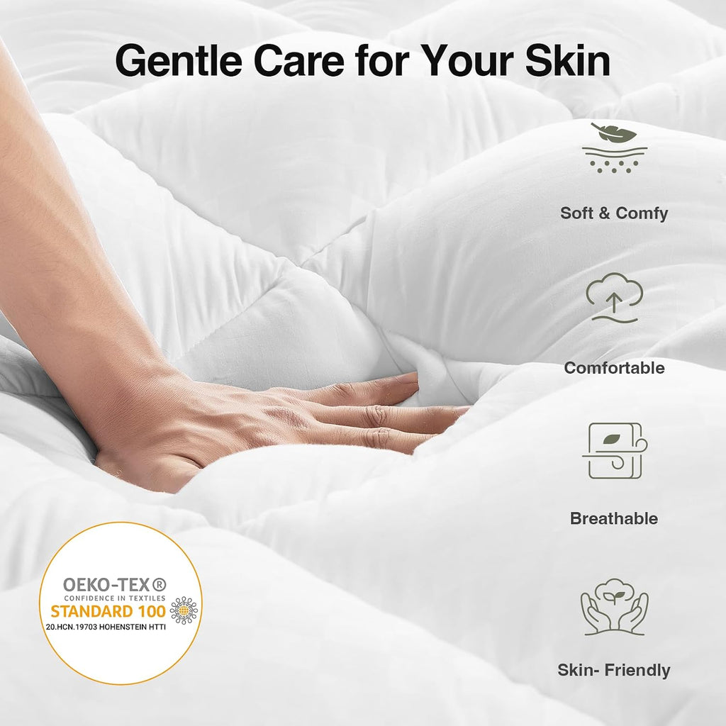 Full Dorm Mattress Topper, Soft Pillow Top Down Alternative Pad | Breathable Quilted Mattress Cover with Deep Pocket