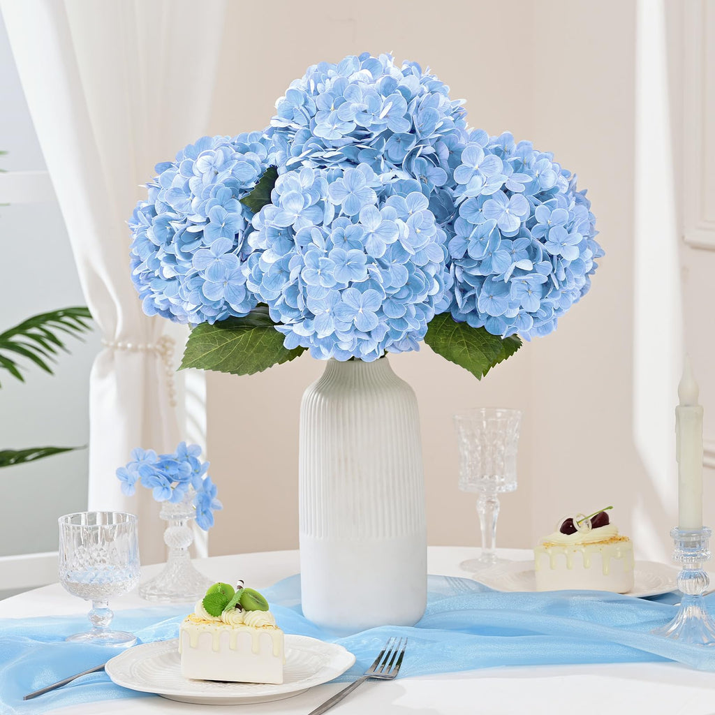 4 Pcs Real Touch Hydrangea Artificial, Blue