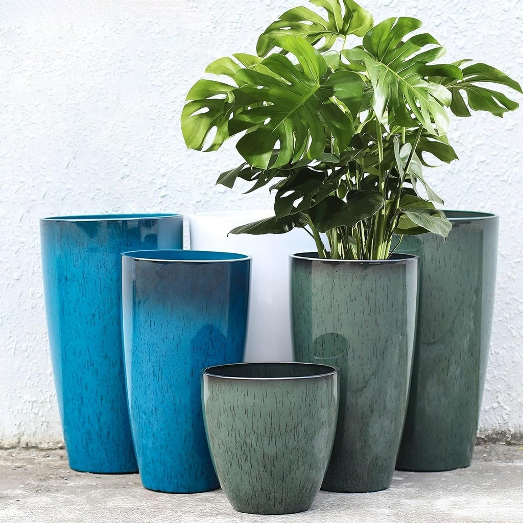 24/21/11 Inch Tall Planter Pots Garden Plastic Planters - Set of 3 for Indoor & Outdoor Use - Decorative Lightweight