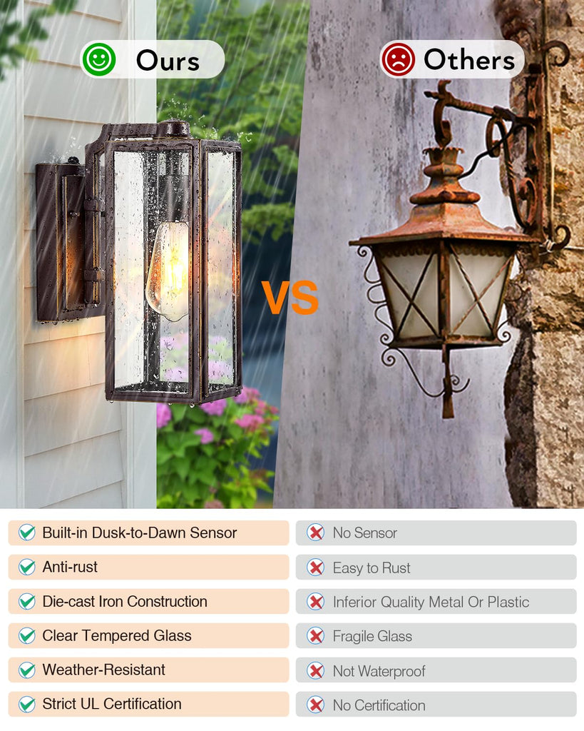 Dusk to Dawn Outdoor Lighting, Modern Oil Rubbed Bronze Wall Light Fixtures, 100% Aluminum Porch Lights Outdoor