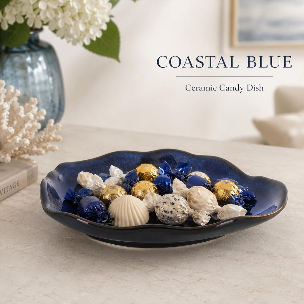 Decorative Ceramic Bowl Pottery Bowl Decor Shallow Catchall Dish for Keys Candy Jewelry Irregular Glazed Tray