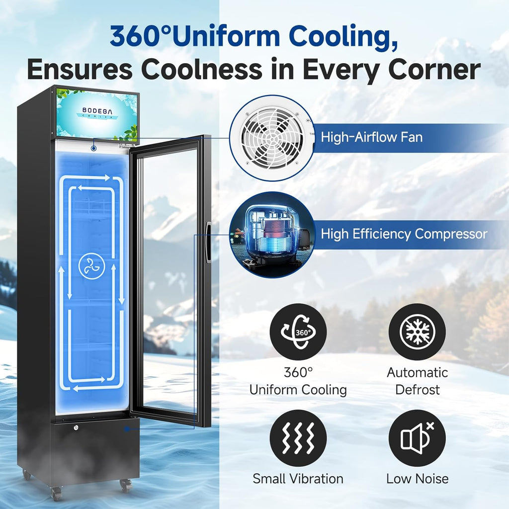 BODEGACOOLER Commercial Drink Fridge with Glass Door, Tall Beverage Cooler for B