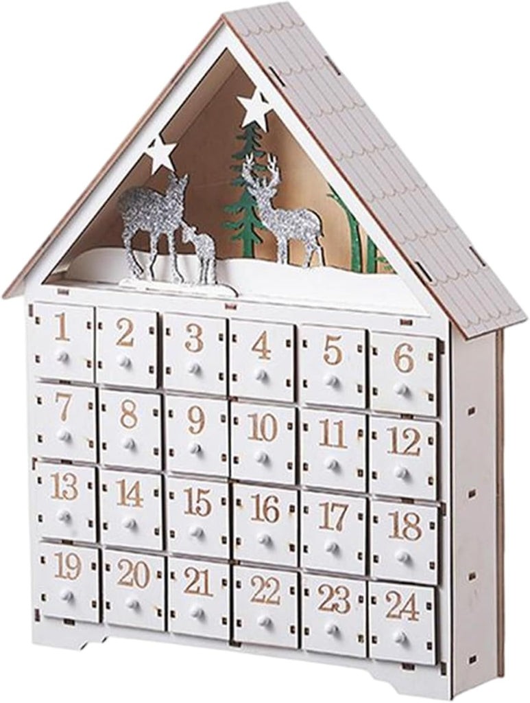 Wooden Advent Calendar with Drawers and LED Lights 24 Days Countdown Empty Advent Calendars to Fill for Christmas