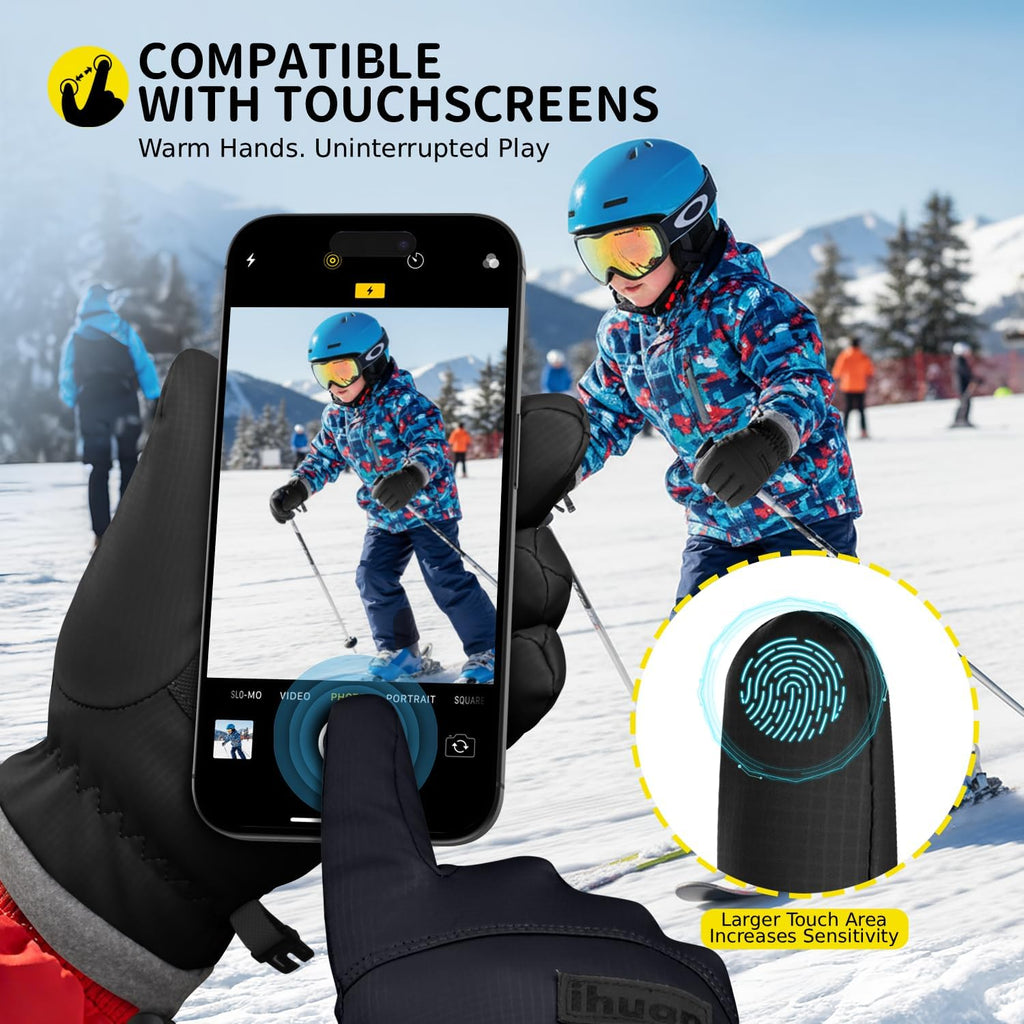 Kids Winter Waterproof Ski Gloves, Snowboarding Touchscreen Snow Cycling Running Gloves for Boys Girls