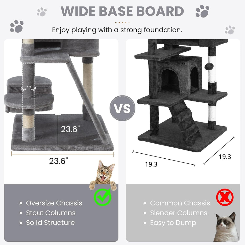 65in Larger Cat Tree Tower Condo for Indoor Kitties/Multi-Level Furniture Activity Center with Wide Base/Cozy Plush