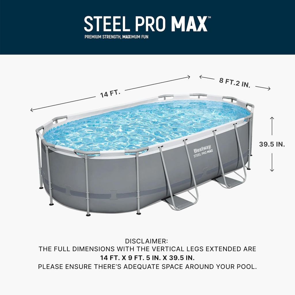 Steel Pro MAX 14' x 8'2" x 39.5" Oval Above Ground Pool Set, Pump