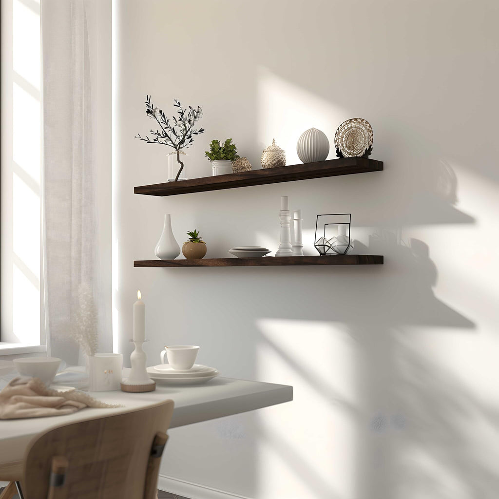 48 Inch Wood Floating Shelves for Wall, Wooden Wall Shelves, Set of 4 Brown