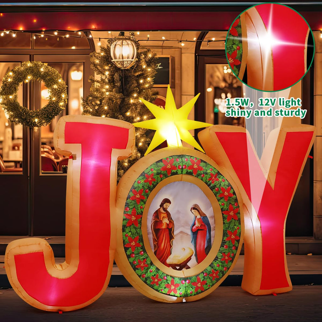7.84FT Christmas Inflatables Joy Nativity Scene Outdoor LEDs Decor