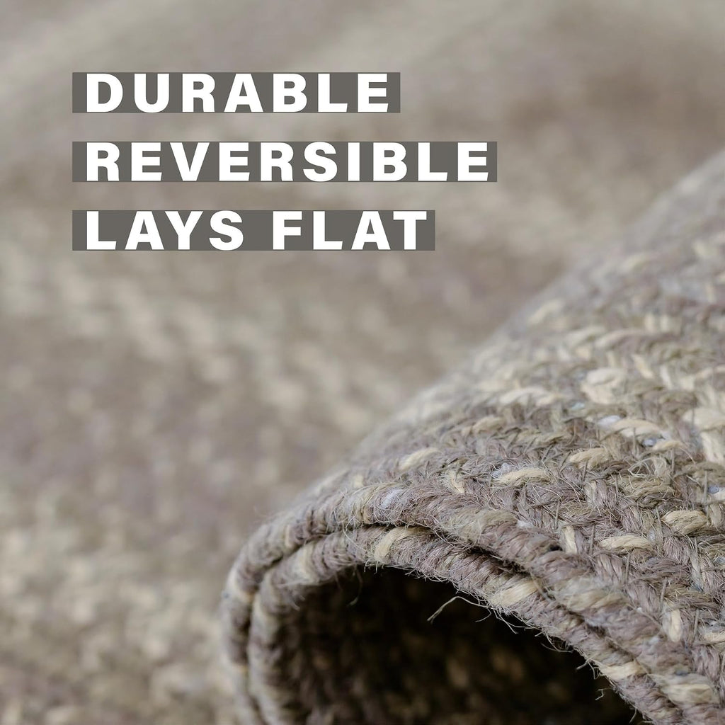 Grey Cloud Braided Rug 2' x 3' Oval Oval - Country Style Jute Kitchen Rug for Primitive Décor