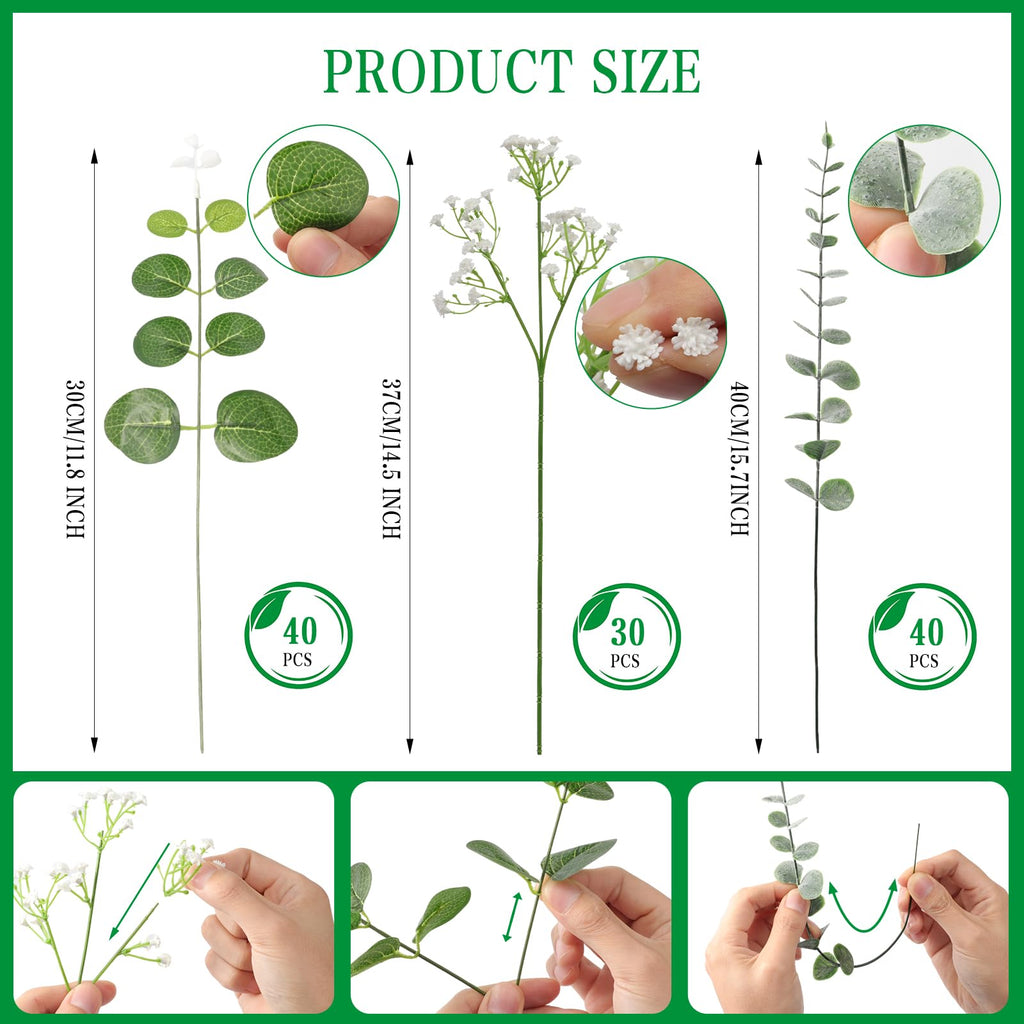 110pcs Mixed Greenery Artificial Eucalyptus Stems & Baby's Breath