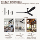 Inspired Maverick Style 72 Inch Solid Wood Ceiling Fan with Remote Control,Black Indoor/Outdoor Wooden Ceiling Fan,3-Blade Rustic Ceiling Fans for Patio,Living Room,6-Speed Silent Reversible DC Motor,No Light,Damp Rated A102-B0CMTLT47H