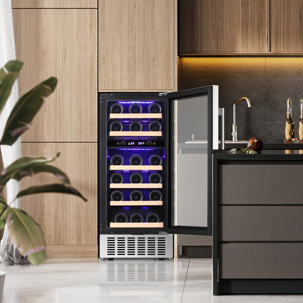 Wine Fridge,15 Inch Wine Cooler Refrigerator Under Counter(41-68°F),28 Bottles B