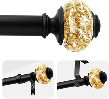 Curtain Rods for Windows,1 Inch Adjustable Window Curtain Rod, Curtain Rod Set with Luxury Crystal Translucent