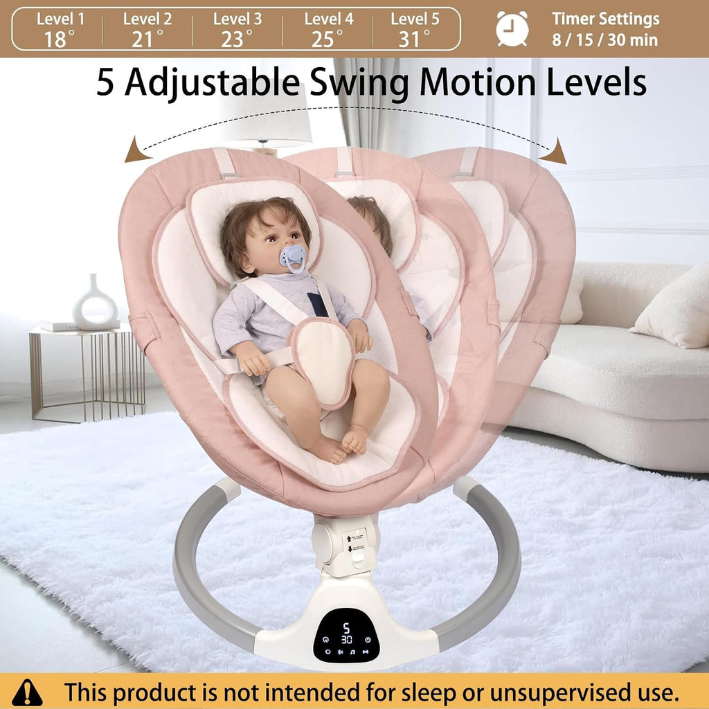 Electric Baby Swing for Infants 0-9 Months, Portable Infant Swing with 5 Swing Speeds, Bluetooth Audio, Remote