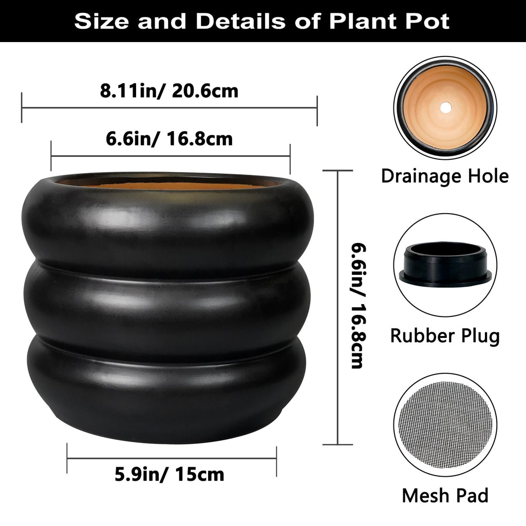 Ceramic Pot for Plants 8 Inch - Indoor Plant Pot with Drainage Hole Planter for Outdoor Plants Modern Flower Pot