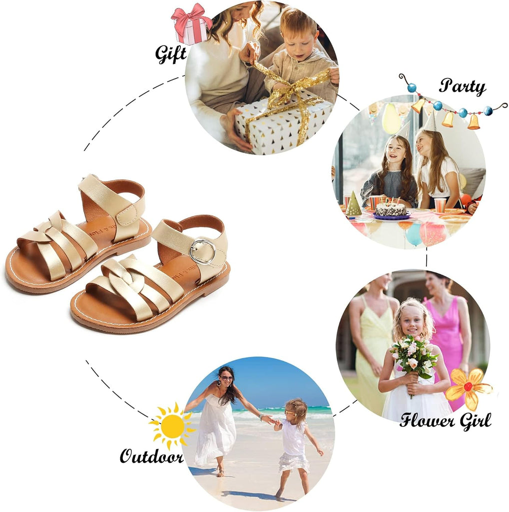 Toddler Girl Sandals - Little Girl Easter Dress Shoes Lightweight Open Toe Beach Holiday Flats