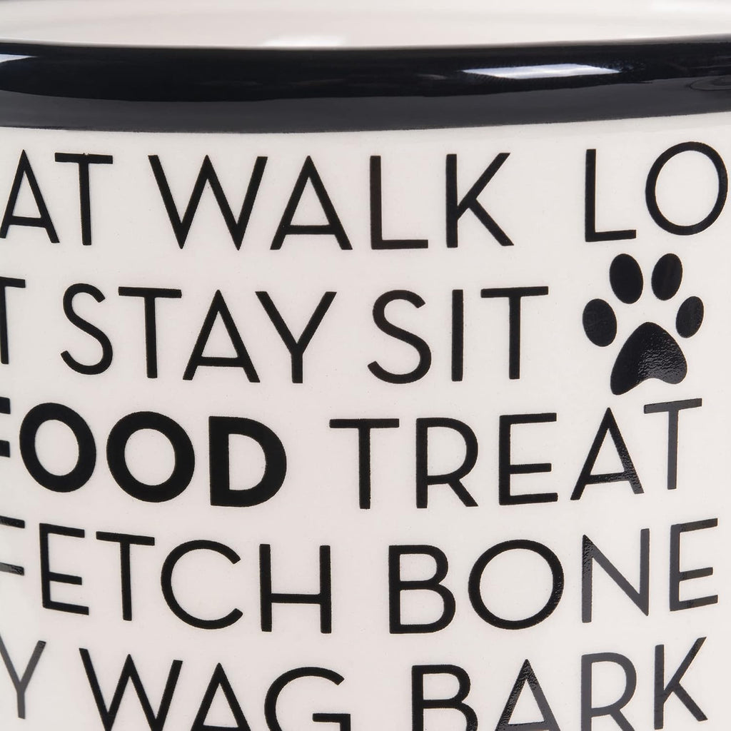 Dog Bone Ceramic Pet Bowl & Canister, Canister, 5.5x5.5x8.25, Black/White
