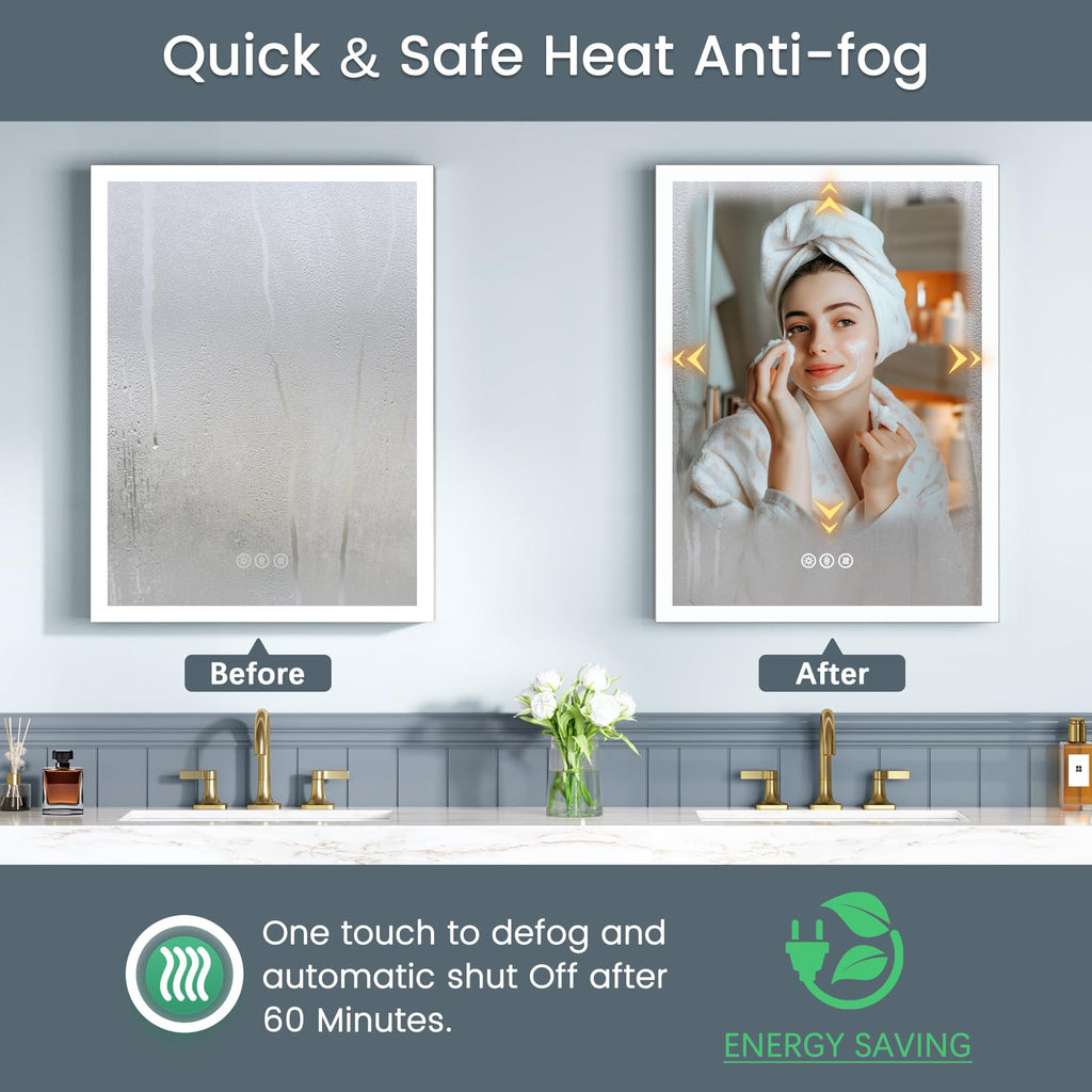 24x30 Inch Lighted Medicine Cabinet with Mirror, AL Alloy Frame, Plug-in or Hardwired, Recessed or Surface Mount, 3