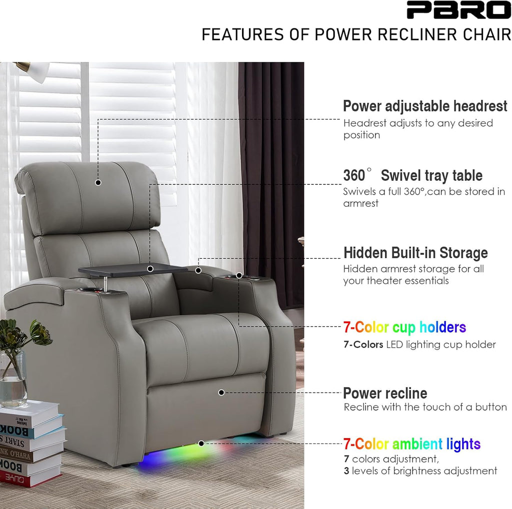 Home Theater Seating Top Grain Leather Loveseat Power Recliner Reclining Chair Zero Gravity Sofa Electric Gaming