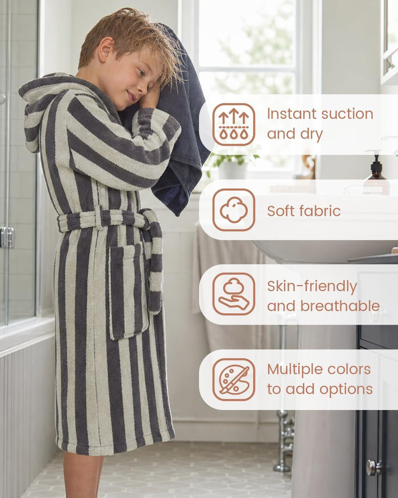 Boys Girls Hooded Robes, Soft Fleece Super Absorbent Kids Bathrobe