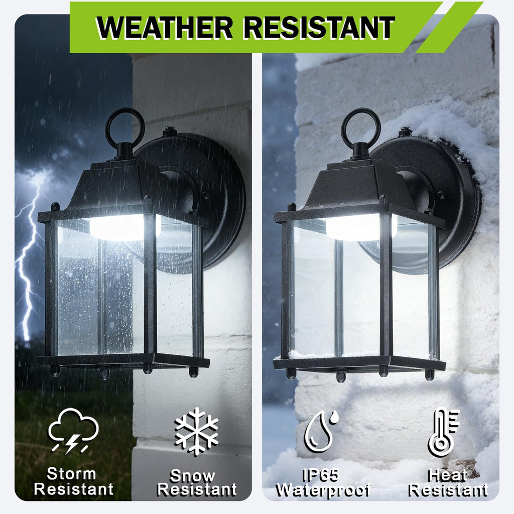 Outdoor Wall Light Dusk to Dawn, Aluminum, LED 5000K, Black 1 Pack