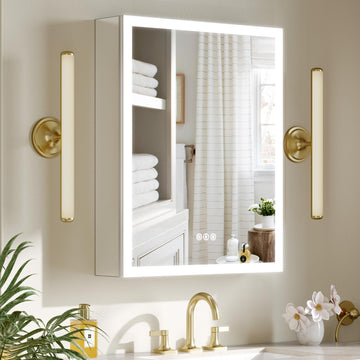 24x30 Inch Lighted Medicine Cabinet with Mirror, AL Alloy Frame, Plug-in or Hardwired, Recessed or Surface Mount, 3