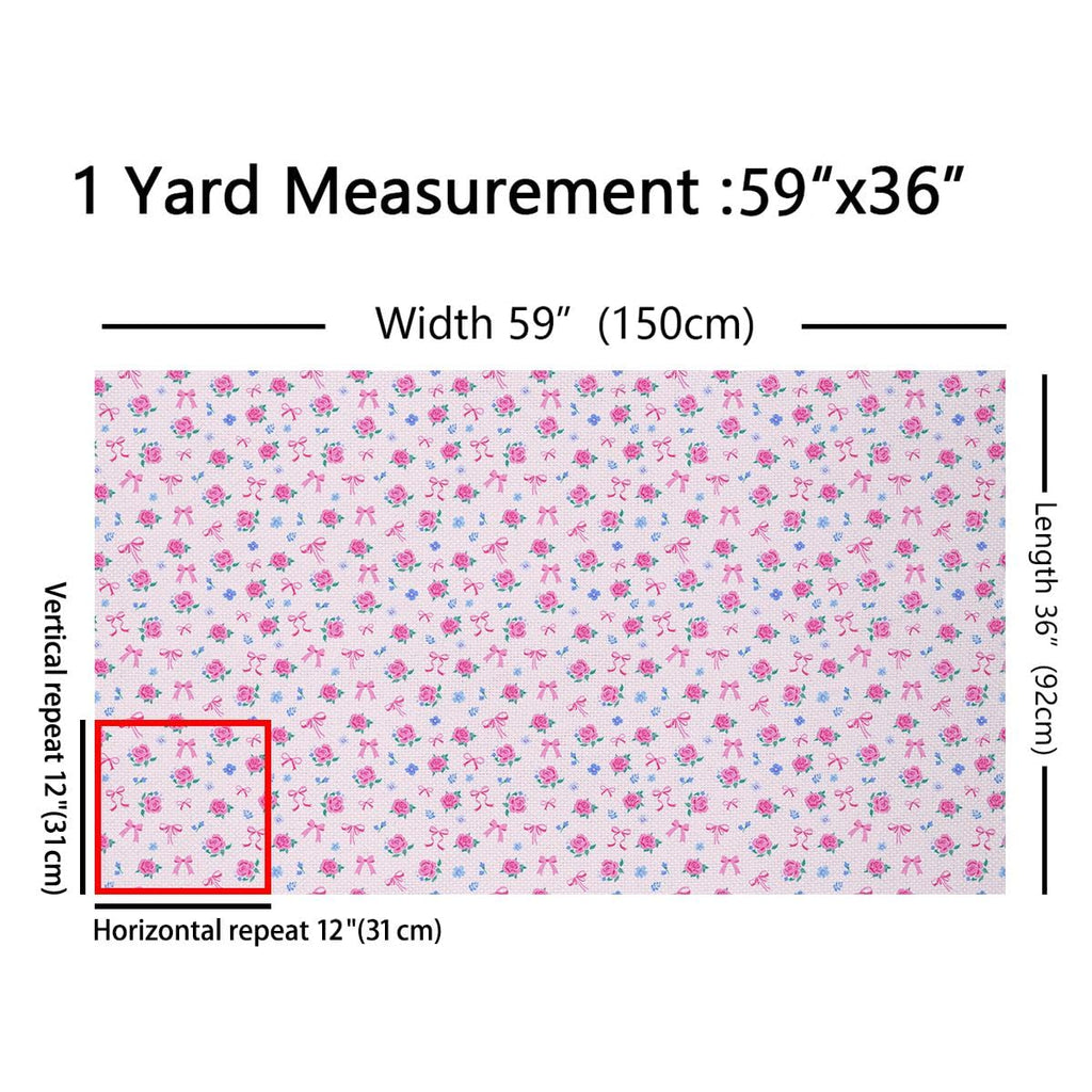 Cute Bow Fabric by The Yard Romantic Rose Flower Upholstery Fabric Bow Tie Floral Indoor Decor for DIY Sewing Craft
