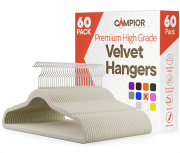 Ivory Velvet Hangers 60 Pack - 360° Swivel Hook, Non-Slip and Space Saving Hangers, Heavy-Duty 11 lbs Weight Capacity