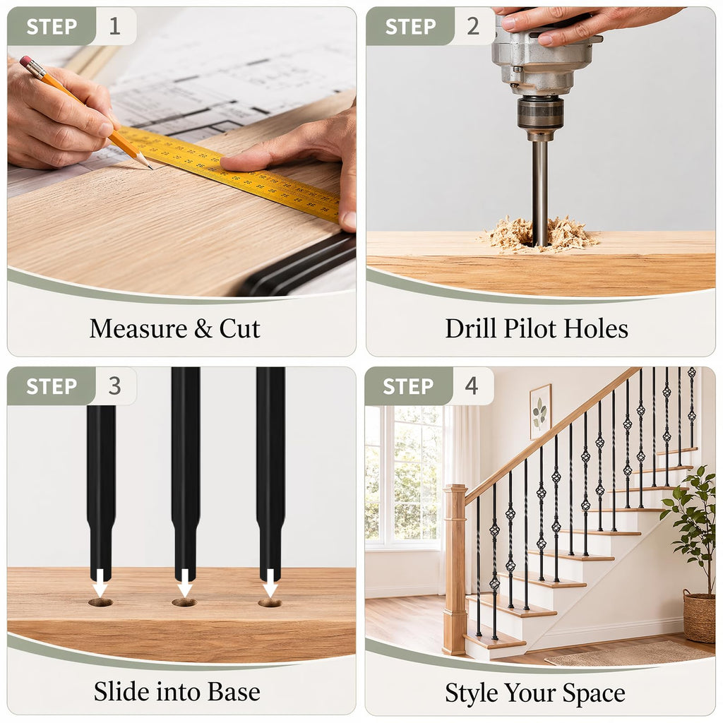 16 Pcs Wrought Iron Balusters for Staircase Interior, 44" Hollow Double Basket with Double Twist Metal Stair Spindles
