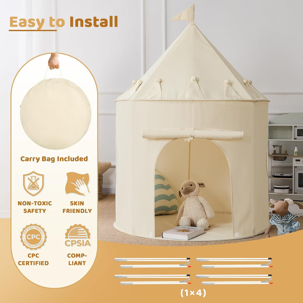Golden Beige Kids Tent: Pop up Kids Play Tent Made by Peachskin Fabric - Toddler House for Indoor & Outdoor - Great