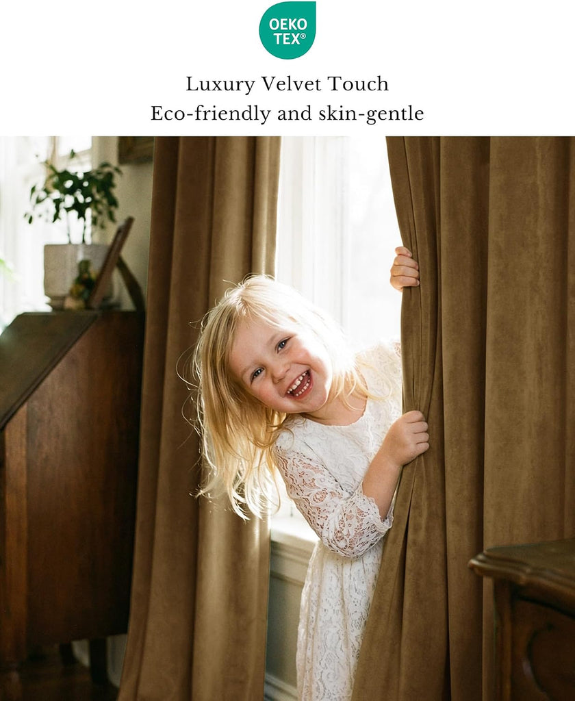 Pinch Pleated Curtains, Luxury Gold Brown Velvet Bedroom Curtains with Adjustable Hooks Back Tab Thermal Insulated
