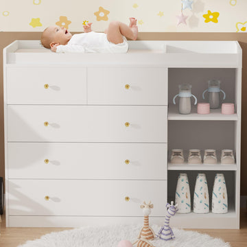 Baby Changing Table Dresser Diaper Change Table with 5 Drawers for Infant