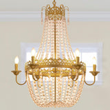 French Empire Crystal Chandelier Modern Adjustable Hanging Pendant Ceiling Mount Light Fixture for Hallway Dining Living Room Bedroom Foyer, H 38.2" x W 31.5", Gold, 6-Light, E12 Base A108-B0B8M347GN