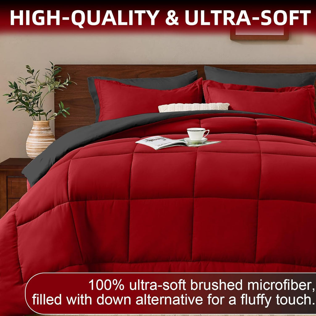 Queen Comforter Set 7 Pieces, Reversible Queen Bed in a Bag with All Season Premium Comforter