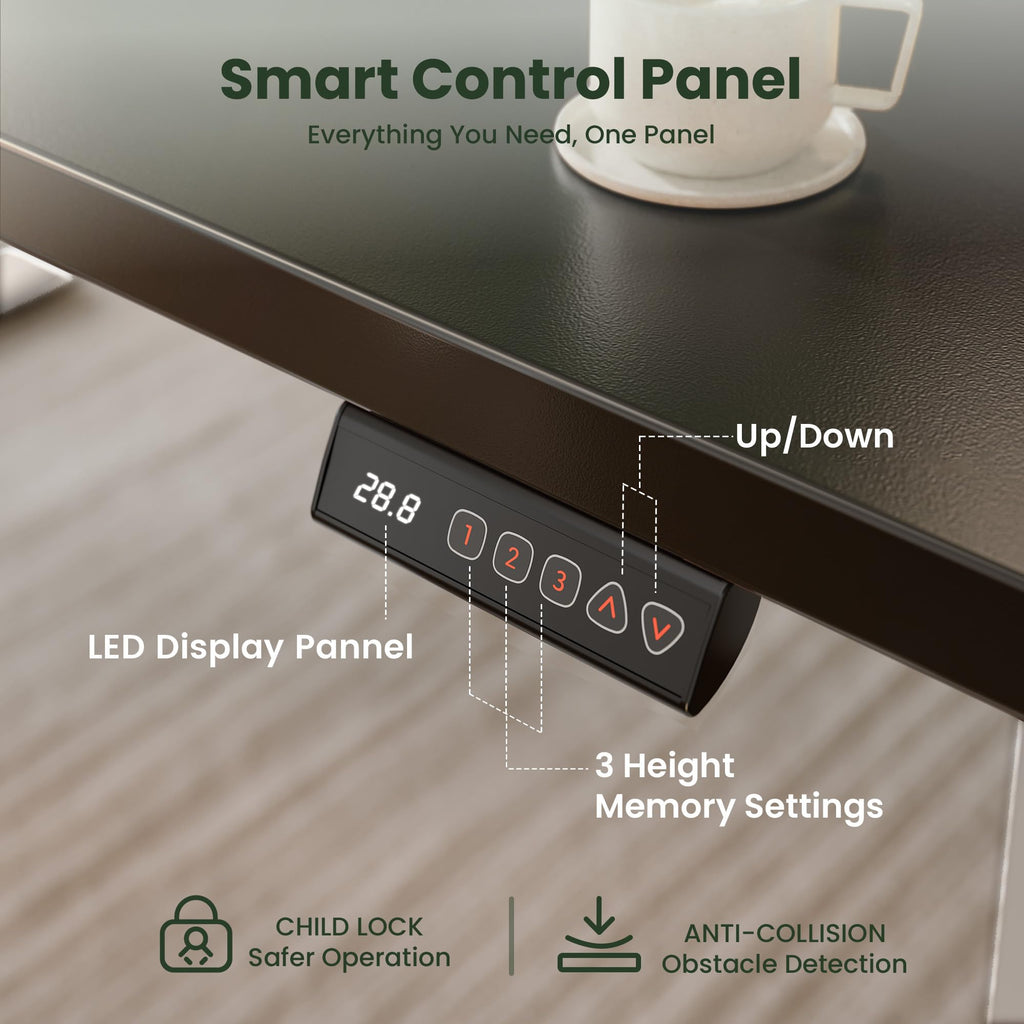 55x30 Large Electric Standing Desk, 30" Deep Desktop, Black